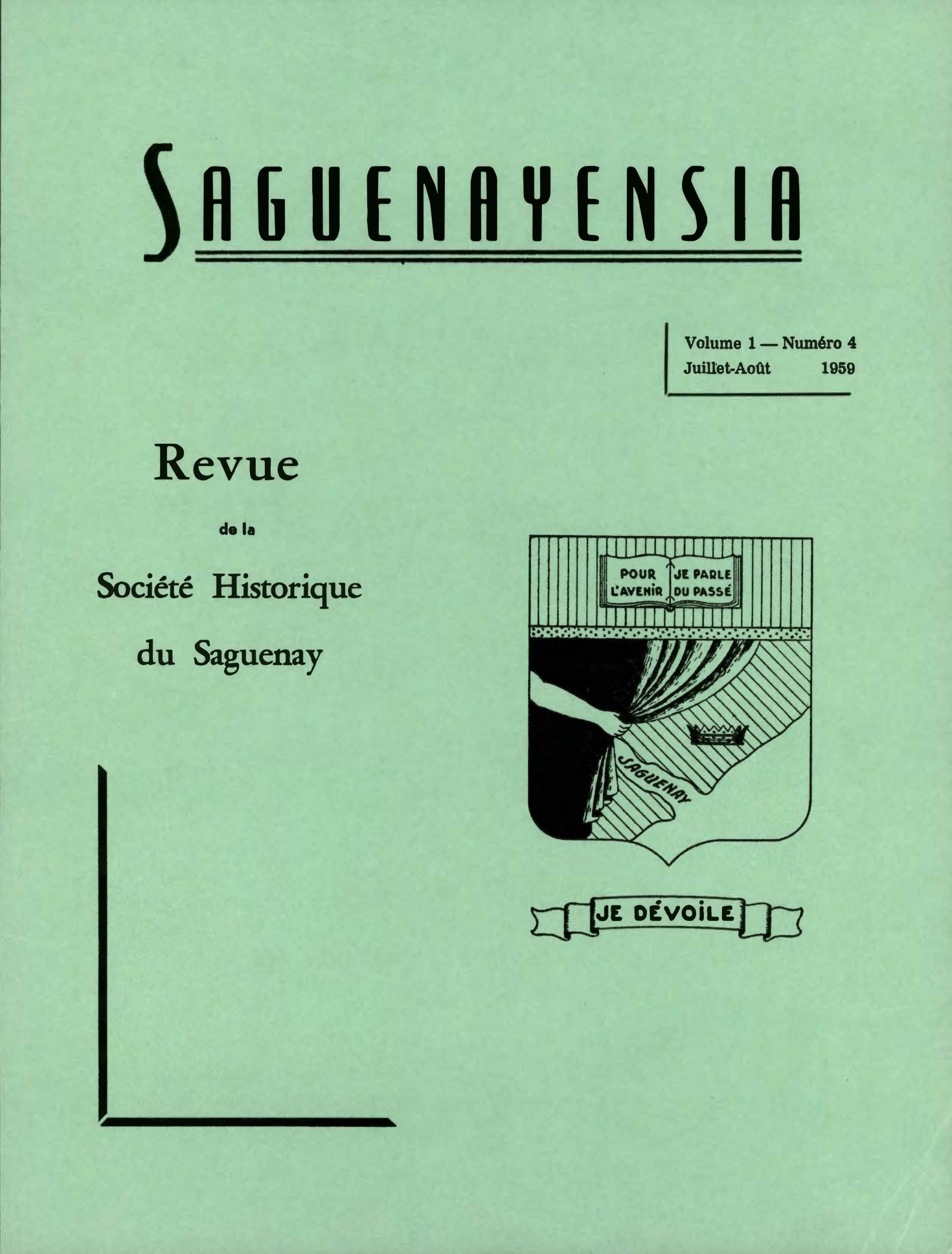 Saguenayensia, Volume 01, no 04, 1959Varia