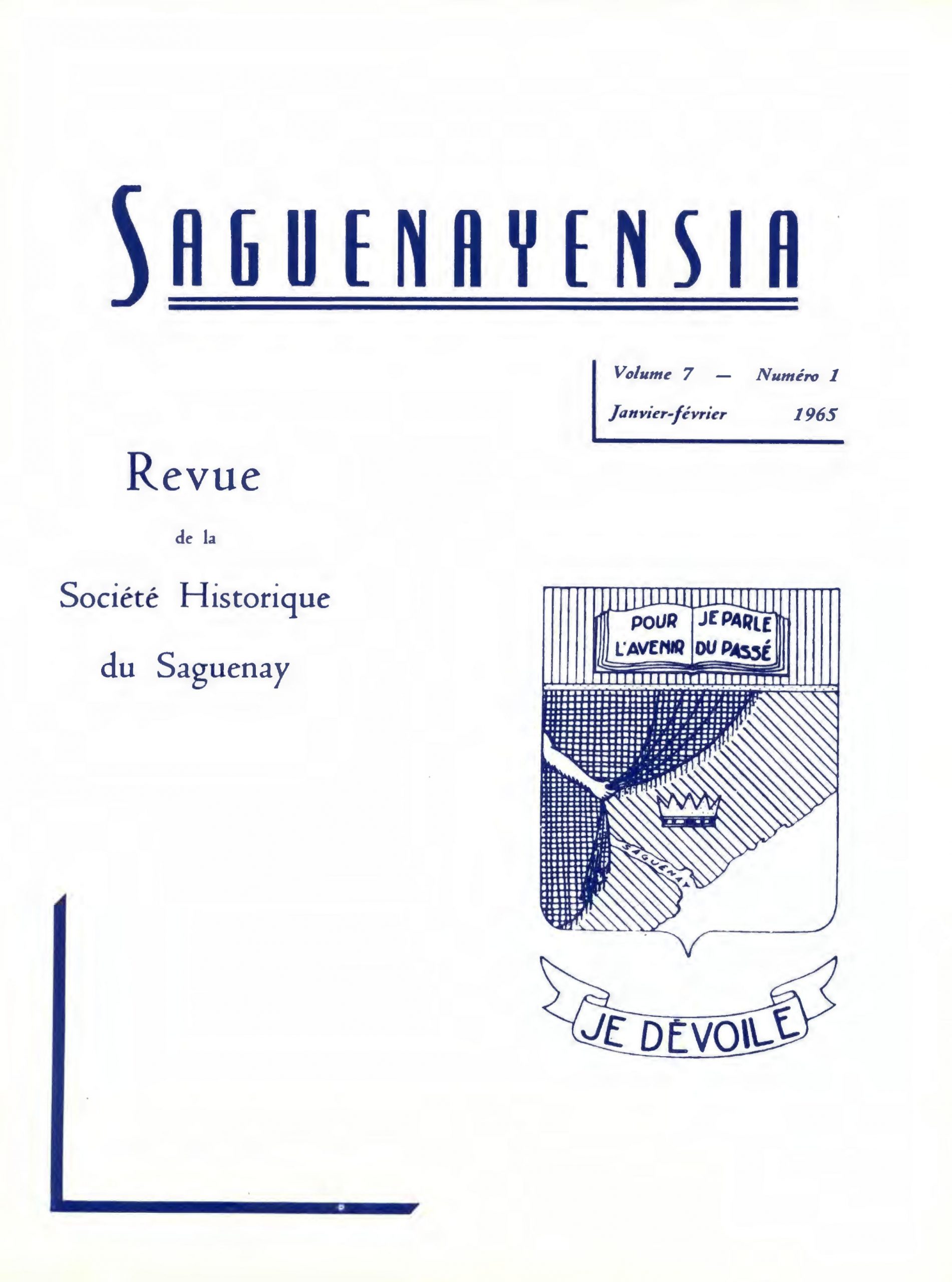 Saguenayensia, Volume 07, no 01, 1965Varia