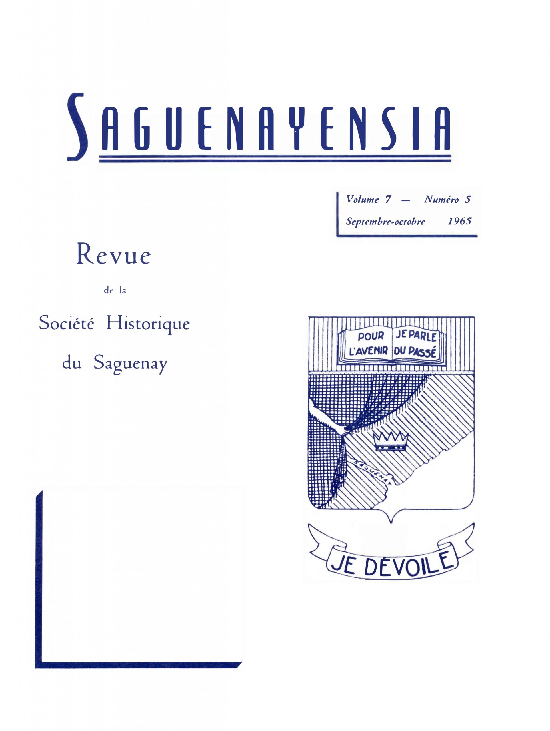 Saguenayensia, Volume 07, no 05, 1965Varia