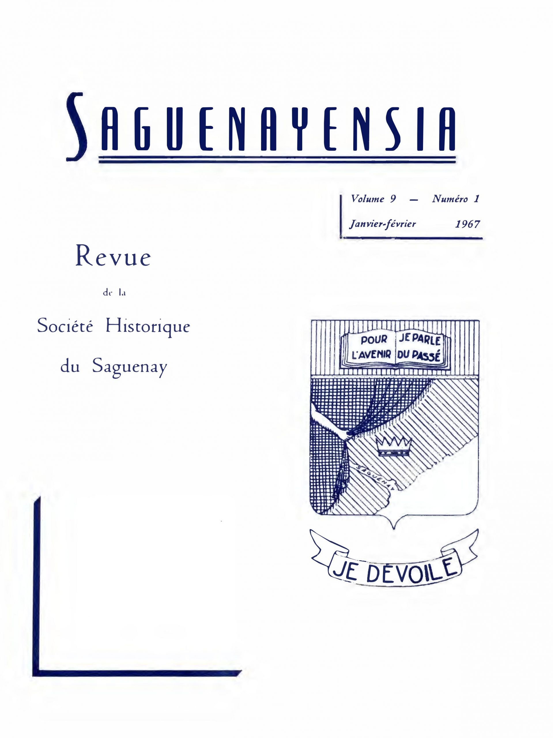 Saguenayensia, Volume 09, no 01, 1967Varia