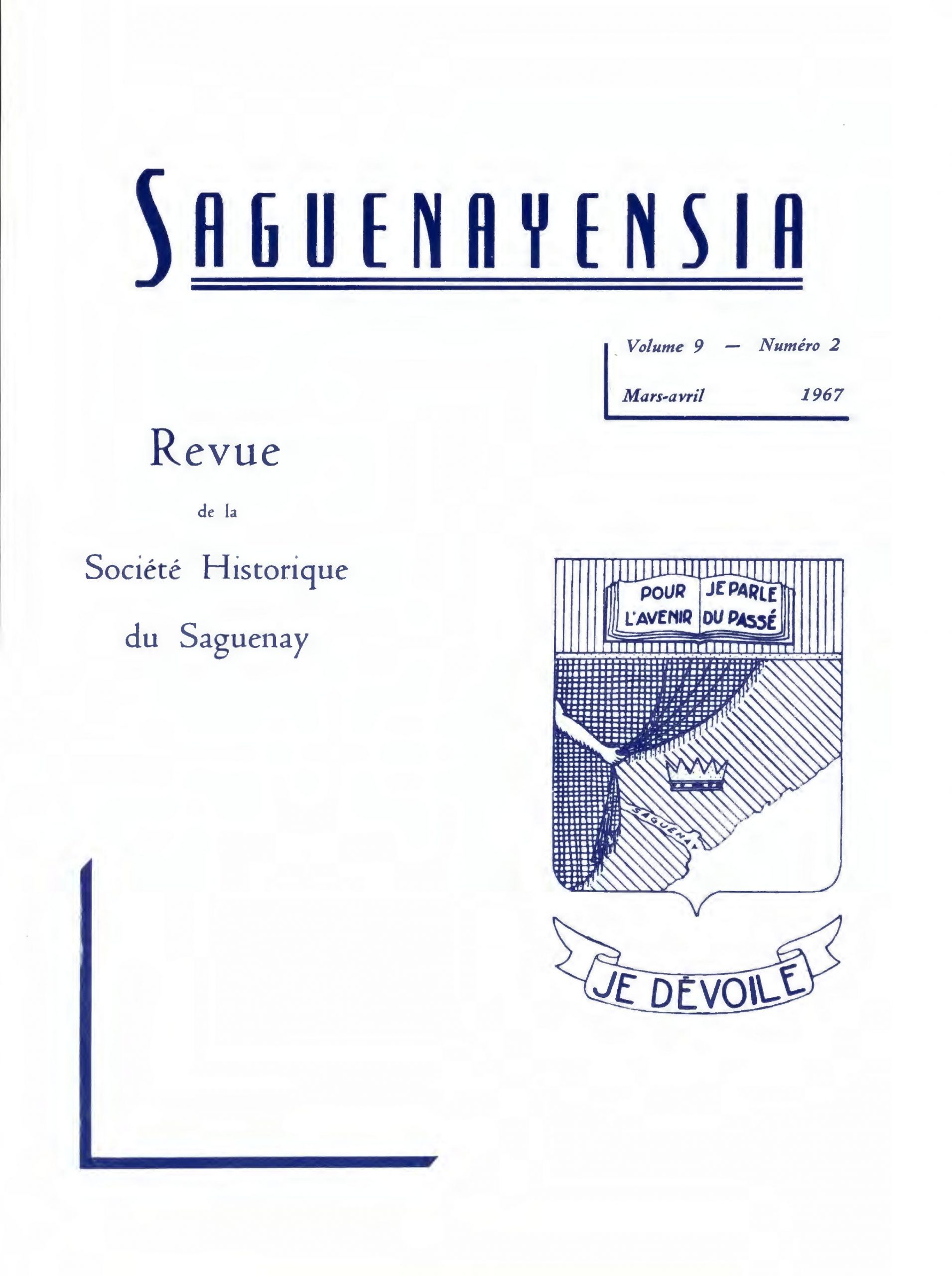 Saguenayensia, Volume 09, no 02, 1967Varia