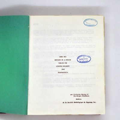 Index des mariages de la région publiés par Léonidas Bélanger dans Saguenayensia