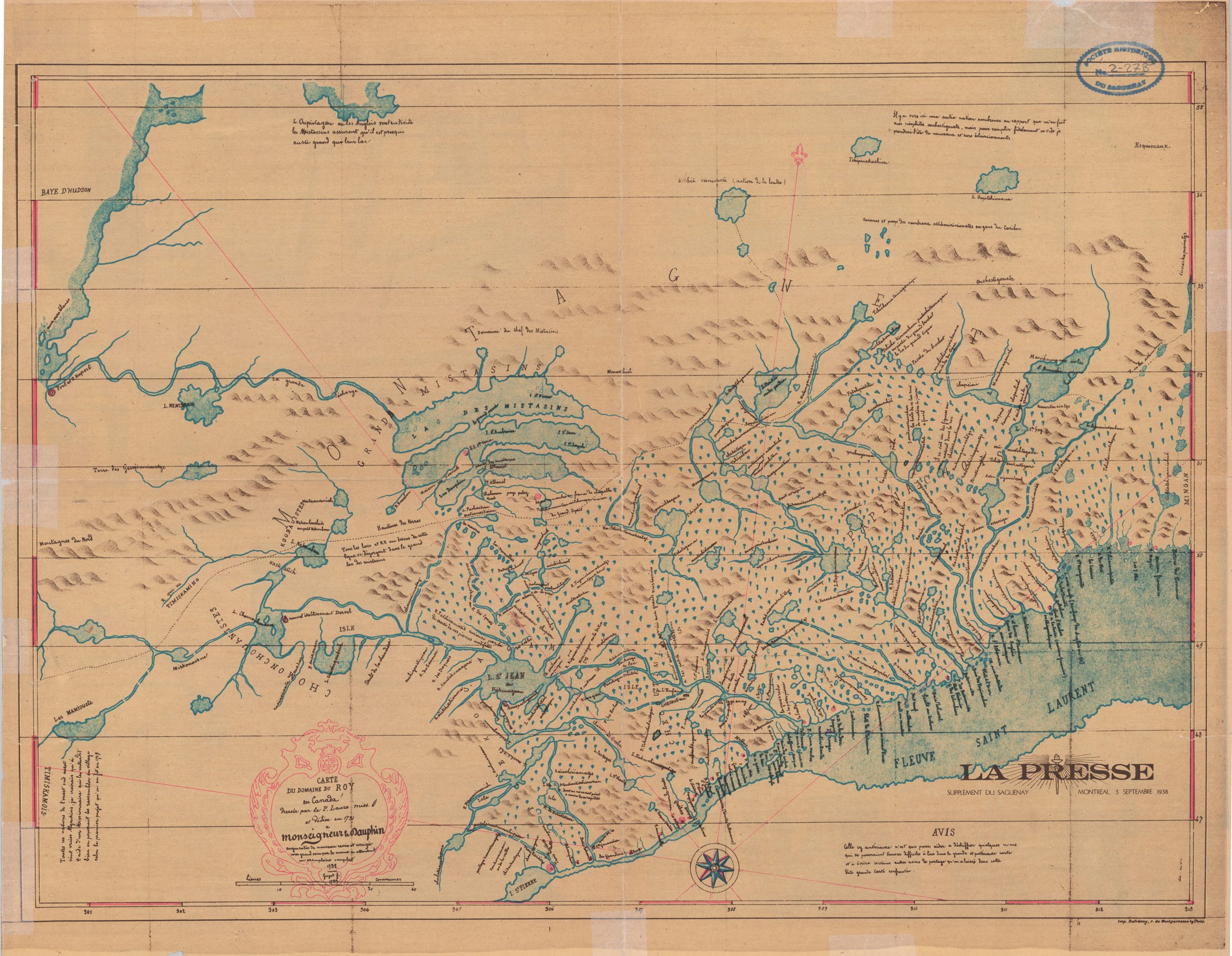 Carte du Domaine du Roy au Canada, région du Saguenay (1731). Société Historique du Saguenay